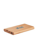 Flat external battery made of bamboo, 2,200 mAh view with print area