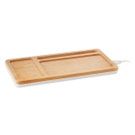 Desk organiser with phone charging station, bamboo surface white colour