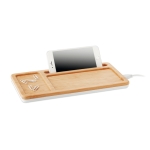 Desk organiser with phone charging station, bamboo surface white colour second view