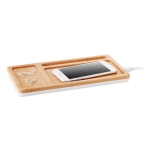 Desk organiser with phone charging station, bamboo surface white colour third view