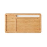 Desk organiser with phone charging station, bamboo surface white colour fourth view