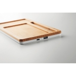 Desk organiser with phone charging station, bamboo surface white colour sixth view