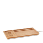 Desk organiser with phone charging station, bamboo surface view with print area