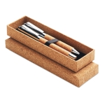 Ballpoint and rollerball pen set in sustainable cork housing wood colour