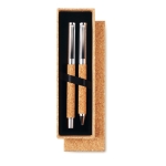 Ballpoint and rollerball pen set in sustainable cork housing wood colour second view