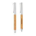 Ballpoint and rollerball pen set in sustainable cork housing wood colour third main view