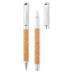 Ballpoint and rollerball pen set in sustainable cork housing wood colour fifth view