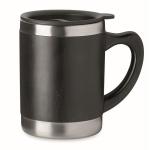 Double-walled thermal mug, stainless steel with bamboo, 300 ml black colour