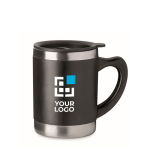 Double-walled thermal mug, stainless steel with bamboo, 300 ml black colour view with print area