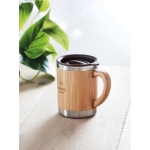 Double-walled thermal mug, stainless steel with bamboo, 300 ml wood colour second ambient view 2