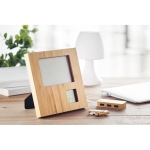 Bamboo photo frame with integrated weather station wood colour ambient view