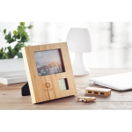 Bamboo photo frame with integrated weather station wood colour main ambient view