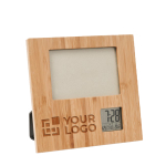 Bamboo photo frame with integrated weather station wood colour view with print area