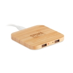 Wireless phone charger made from natural bamboo wood colour main view