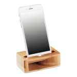 Bamboo phone holder with sound amplifier wood colour second view