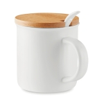 High-quality coffee cup with spoon & bamboo lid, 380 ml white colour