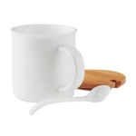 High-quality coffee cup with spoon & bamboo lid, 380 ml white colour second view