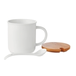 High-quality coffee cup with spoon & bamboo lid, 380 ml white colour