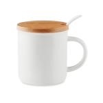 High-quality coffee cup with spoon & bamboo lid, 380 ml white colour third view