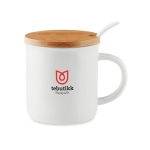 High-quality coffee cup with spoon & bamboo lid, 380 ml white colour third main view