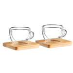 Set of 2 espresso glasses with bamboo coasters, 60 ml transparent colour