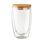 Double-walled borosilicate glass, bamboo lid, silicone, 450 ml transparent colour