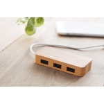 USB 2.0 with 3 ports in a bamboo housing wood colour ambient view