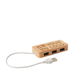 USB 2.0 with 3 ports in a bamboo housing wood colour view with print area