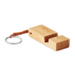 Bamboo keyring with mobile phone holder for trade fairs wood colour