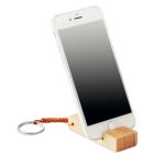 Bamboo keyring with mobile phone holder for trade fairs wood colour second view