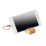 Bamboo keyring with mobile phone holder for trade fairs wood colour third view