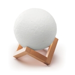 Original moon-shaped speaker with LED light on a wooden base white colour