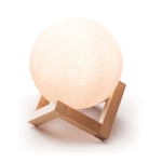 Original moon-shaped speaker with LED light on a wooden base white colour second view