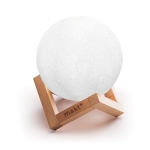 Original moon-shaped speaker with LED light on a wooden base white colour third main view