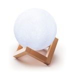 Original moon-shaped speaker with LED light on a wooden base white colour fourth view