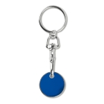 Enamelled trolley coin keyring for a shopping cart royal blue colour