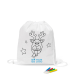 Christmas gym bag for kids to colour, in shape of a reindeer main view