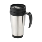 Cheap insulated steel mug with plastic interior, 400 ml black colour