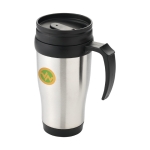 Cheap insulated steel mug with plastic interior, 400 ml black colour