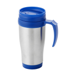 Cheap insulated steel mug with plastic interior, 400 ml blue colour