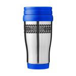 Cheap insulated steel mug with plastic interior, 400 ml blue colour