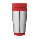 Cheap insulated steel mug with plastic interior, 400 ml red colour