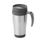 Cheap insulated steel mug with plastic interior, 400 ml grey colour