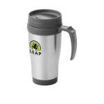 Cheap insulated steel mug with plastic interior, 400 ml grey colour