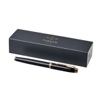 Bicolor metallic pen with golden finish blue ink, Parker IM Gold black colour