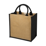 Jute tote bag with cotton cord handles black colour