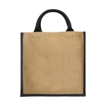 Jute tote bag with cotton cord handles black colour