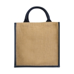 Jute tote bag with cotton cord handles blue colour