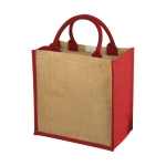 Jute tote bag with cotton cord handles red colour