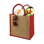 Jute tote bag with cotton cord handles red colour